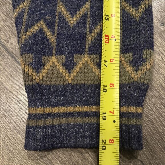 Vintage Bison Sweater Sz L Green Blue Button Cardigan Aztec Pattern Knit Retro - Picture 7 of 7
